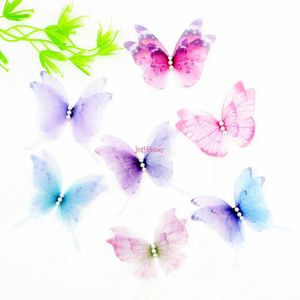 50PCS 4-layered Organza Swallowtail butterfly appliques 5.5CM Silk Butterflies w/ Pearl for Jewelry Making, Choker, Hair Clips 210610