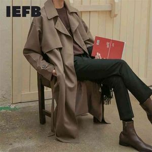IDEFB jesień koreańska moda podwójna breadsed wiatrówka męska średniej długotrwały przystojny pasek płaszcz pasa 9Y5262 210819