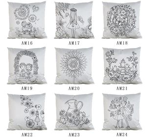 39 Styles DIY Painting Square Home Pillow Case Diy FlowersCover Home Decorative Coloring EmptyZZ