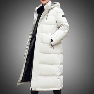 Mäns Down Jacket Long Parka Coat 80% Vit Duck Down Coat Men Vinter Outwear White Jacket Hooded Overcoat Mens Fashion 210927