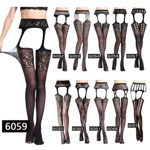 Kvinnor Sexiga Underkläder Strumpor Garter Belt Stripe Elastiska Strumpor Svart Fisknet Strumpor Lår Sheer Tights Pantyhose Dropship 211204