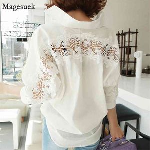 Plus Size Loose Women Shirts Blouses Vintage Crochet Cotton White Blouse Tops Female Hollow Out Office Casual Shirt Blusas 1310 210512
