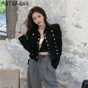 Matakawa Hong Kong стиль моды ретро пиджак весна корейский женские пальто свободные поворотные воротника короткие куртки с длинным рукавом топ 210513