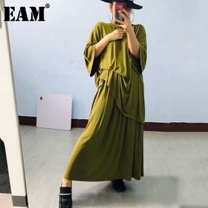 [Eam] Halvkropps kjol Stor storlek Två bitar kostym rund nacke Half Sleeve Loose Women Fashion Spring Summer 1U727 21512