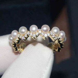 a Family S925 Sterling Silver Ring Female Diamond Pearl Water Wave Simple Index Finger Personalized Jewelry