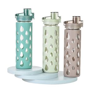 600ml straight glass water bottle with silicone sleeves travel camping water tumbler