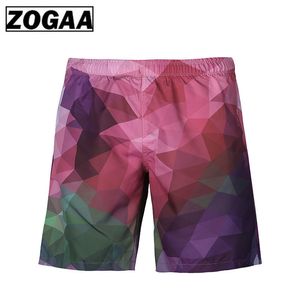 Zogga三次元マルチカラーチェック柄印刷メンズボディービルディングトランク100％高品質ポリエステルクイックドライブ5番目のパンツY0408