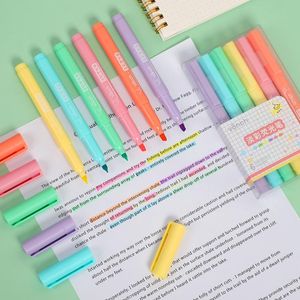 Highlighters 6 st / set Högkapacitet Highlighter Kawaii Ljusfärg Mjuk spetsmarkörskola Fluorescerande Pen Material Stationery Supplies 2022