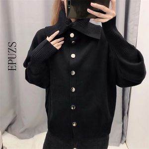 cardigan nero invernale da donna maglione lavorato a maglia pulsante causale manica lunga mujer maglione caldo top spesso 210521