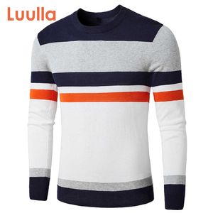 Homens Marca Outono Moda Casual Striped Algodão Camisola Pullovers Homens O-pescoço Quente 100% Algodão Malhas Homens Camisolas Homens 210809