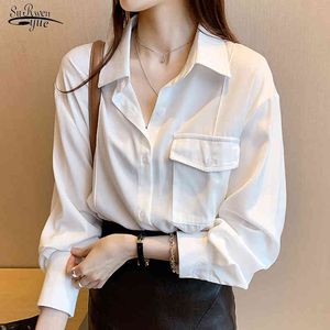 Primavera verão chiffon camisa blusas mulheres solteira manga comprida camisas brancas sólidas tops feminino escritório casual dames blusa 12891 210518