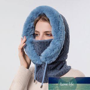 Vinter päls kepsmask sätter hooded för kvinnor stickad varm utomhus skid vindtät förtjockta plysch fluffy mössa hatt rysk stil fabrik pris expert