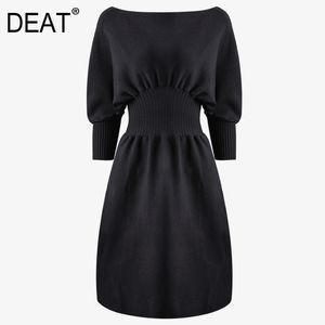 Slash Neck Off Shoulder Solid Elastic Waist Y2k Clothes Mall Goth Knitted Dresses For Women Casual Spring GX303 210421