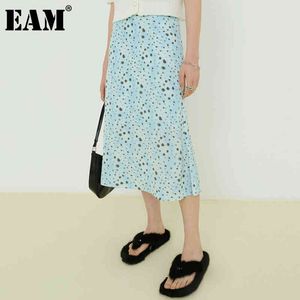 [Eam] hög midja blå mönster tryckt långt temperament halv kropp kjol kvinnor mode vår sommar 1dd8722 21512