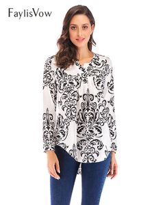 Loose Paisley Printed Henley V Neck Women's Blouses Long Sleeve Pleated Casual Flare Tunic Women Tops Blouse Shirts &