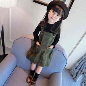 Autumn Girls Clothes Set Winter Outfits Long Sleeve Shirt&plaid Overall Outfits Set Children Clothing Suit Kids Girl's Dress 210715