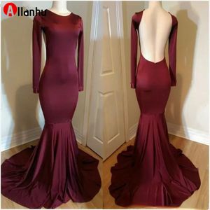 2022 Vintage Burgundy Long Sleeves Prom Dresses Mermaid Sexy Backless Evening Dress Ruched Sweep Train Formal Celebrity Party Dresses 2022new