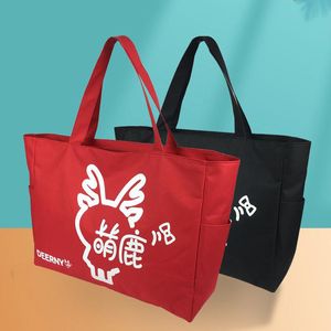 Niedliche Hirsche, große Schulbuch-Canva-Packtasche, rote schwarze Studenten-Handtaschen, Deerny-Mutter-Reise-Einkaufstaschen, 50 x 14 x 38 cm