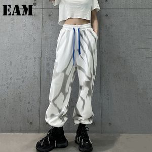 [Eam] tingido tintura cordão alta elástica calças de cintura solta se encaixar calças de corpo inteiro mulheres moda primavera outono 1dd7229 21512