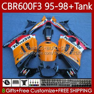 Fairings + Tanque para Honda CBR 600 600F3 CBR600 F3 FS CC 1997 1998 1996 Body 64No.117 CBR600F3 600cc 600fs 95-98 CBR600-F3 CBR600FS 97 98 95 96 Kit de carroçaria Repsol laranja