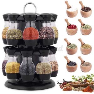 Rotating Kitchen Shelf Storage Rack Spice Jar Pepper spray Seasoning Bottle Salt Shaker Condiment Storage Organizer Holder 211110