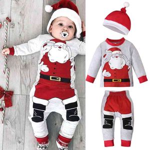 الأطفال عيد الميلاد تأثيري ملابس الأولاد والبنات سانتا كلوز بأكمام طويلة أعلى + بنطلون قبعة ثلاث قطع البدلة