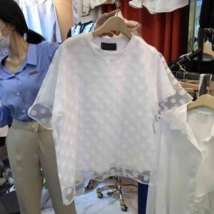 Moda Polka Dot Mesh Patchwork Tshirt Kadınlar Yaz Kısa Kollu Tüm Maç Kadın Tops Basit O-Boyun T Shirt 210514