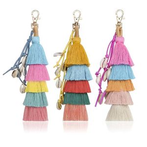 Böhmen MultiLayer Färgglada Tassel Shell Key Ring Purse Handväska Hängande Vägg Häng Dekor Mode Smycken