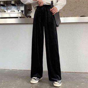 Kadın Pleuche Pantolon Bahar Yaz Moda Kadın Katı Gevşek Vintage Geniş Bacak Pantolon Rahat Pantolon Artı Boyutu S-5XL 210423