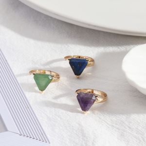 Fashion Gold Plated Amethyst Lapis Lazuli Ringar Geometrisk Triangle Green Aventurine Natural Stone Ring för Kvinnor Smycken Present