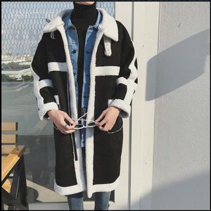 Men's Trench Coats Men Winter Suede Lambs Wool Motorcycle Fur Coat Warm Windbreaker Black And White Spliced Jacket Young Tide Cotton Overcoa