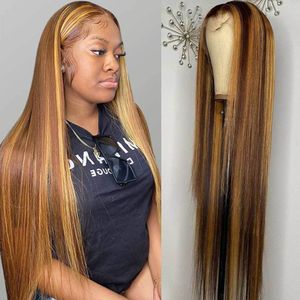 13X4 Highlight Hd Frontal s 30 34 polegadas Bone Renda Front Human Hair s 4X4 Straight Closure Closure Peruca