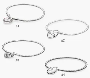 Прекрасные ювелирные изделия Аутентичные 925 Стерлинговые серебряные борьбы с бисером Pandora Barch Braclets Замок Письмо змея Костная цепочка Дикий темперамент Безопасность Цепочка Кулон DIY