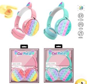 CT-950 Wireless Headphones Bubble Pop Fidget Cute Cat Ear Earphones Bluetooth Stereo Headset Relieve Stress Rainbow Bubble Fidget Toys DHL