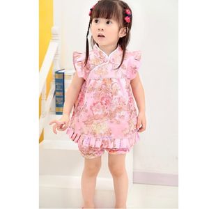 ニューチャイナイヤーベビー服セットQipaoスーツの幼児の衣装ベビーガールジャンパーガールズドレスパンツスーツBee夏服210413