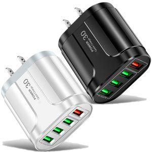 30W QC3.0 Snabb snabb laddning USB Power Adapter EU US AC Home Travel 4ports Wall Charger Pluggar för iPhone 11 12 13 14 15 Pro Max LG Android -telefon