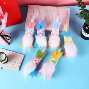 6 pcs Easter Hanging Bunny Ornaments Set Colorful Plush Bunny Gnomes Party Tree Decorations RRA11555