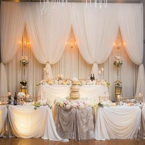 Luxury Pure White Wedding Backdrop Gardiner med 4 stora swags 10ft x 20ft Bakgrundsdraperier för evenemangssteg dekorationer leveranser