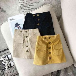 Girls Skirt Cute Fashion Children'S Clothing Autumn Girl Sweet Pocket Corduroy For Baby Bag Hip Short 210625