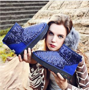 women winter Luxury sequined thick-soled heightened anti-ski boots fashion Brand Nubuck suede classic designer Cowhide Sexy girl Knight straight tube boot