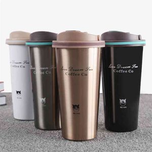 500ML Thermos Mug Coffee Cup with Lid Thermocup Seal Stainless Steel vacuum flasks Thermoses Thermo mug for Car My Water Bottle 210923