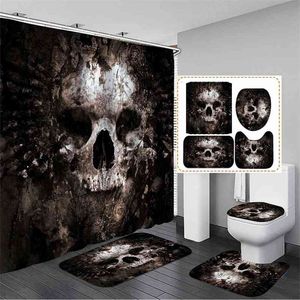 Skrämmande Rustig Rotten Skull Halloween Mönster för Dusch Gardin Non-Slip Bad Mat Set Vattentät Polyester Badrum Gardin 210402