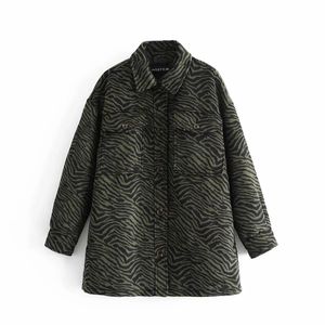 Kvinnor Vinter Animal Print Warm Lapel Coat Fickor Kvinnlig Ytterkläder Retro Fashion Chic Overcoat 210520