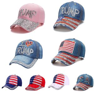 13 стилей Bling Diamond Trump 2024 Baseball Cap USA избирательная кампания Шляпа Ковбой Алмазы Кэпки Регулируемые Snapback Women Denim Hats