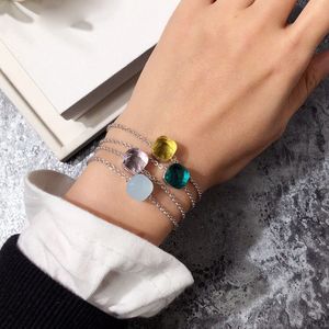 SLJELY Famous Brand Elegant Multicolor Candy Faceted Crystal and Stones Square Charm Bracelet Fashion Women Girls Party Jewelry