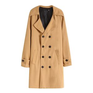 Khaki зимняя траншея пальто мужчины повседневная стройная теплая длинная мужская куртка негабаритный двубортный корейский стиль ветровка пальто 210524