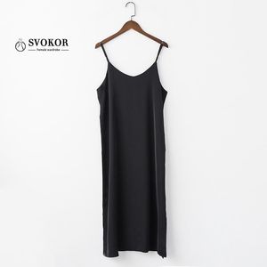 Summer Black Dress Women V-Neck Korean Style Slit Dresses Female High Quality White Long Sling Sleeveless Clothing Casual