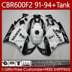 Body + Tank för Honda CBR 61F2 600 F2 CC 600FS 91 92 93 94 karosseri 63no.13 CBR600 FS CBR600F2 CBR600FS 1991 1992 1993 1994 CBR600-F2 600CC 91-94 Fairings Kit Vit Glansig