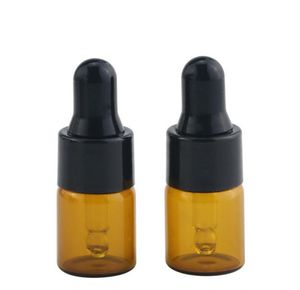 Bottiglie contagocce in vetro ambrato all'ingrosso da 500 pezzi 1 ml 2 ml 3 ml con tappo nero, bottiglia di olio essenziale, piccole fiale di profumo, conservazione dei campioni