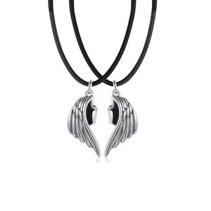 Hängsmycke halsband punkmagneter lockar läder rep länk kedja ängel demon vinge halsband för älskare par män kvinnor clavicle smycken gåva